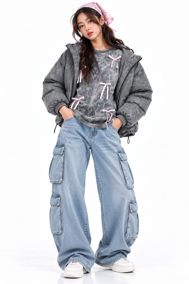 Oversized Single Jersey T-Shirt with Bow Detail
