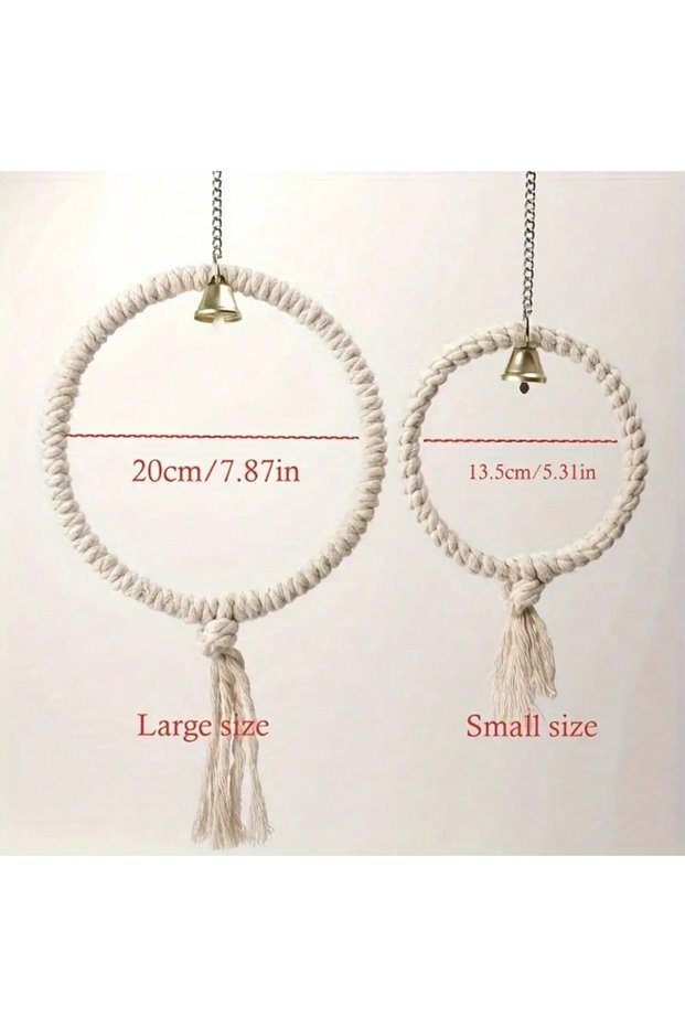 L Natural Hemp Rope Bird Toy Ring with Bell Large 7.87in Small 5.31in Parrot Cage Accessory for Clim