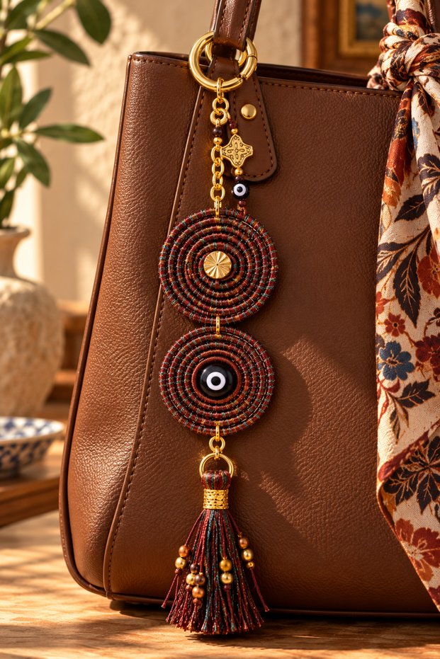 Handmade Evil Eye Protection Charm with Evil Eye Bead and Tassel Detail