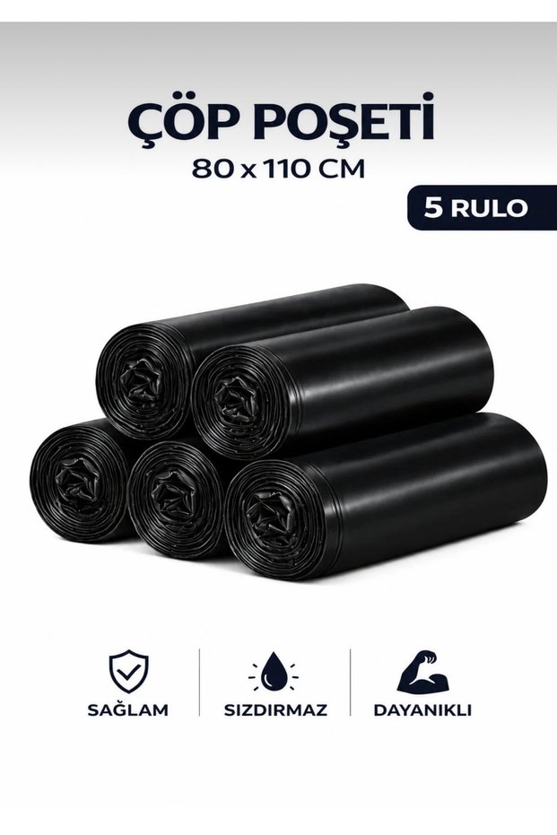 80X110 cm 5 Rolls 100 Pieces Jumbo Size Black Roll Garbage Bag (Industrial Garbage Bag)