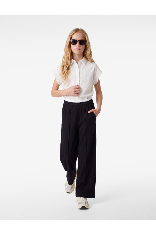Basic Trousers with Pockets and Double Waist Detail and Elastic Waist