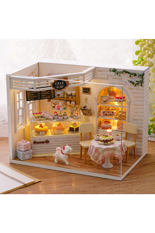 3014 Kitten Mini Wooden Doll House Model Building Kits Toy Home Kit Creative Room Bedroom Decoration