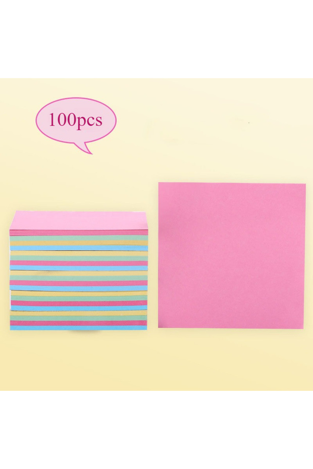 square Shaped Sticky Notes Set - 100 Fun Design Sticky Notes for Office and School, Reusable Self-Ad