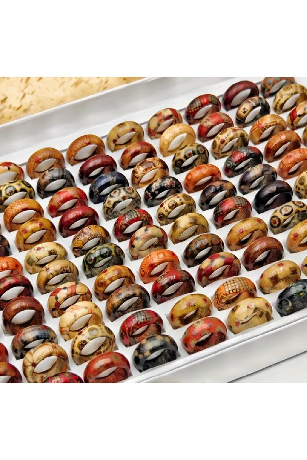Mix Size16-20mm 20Pieces Mix Style 20/30/50Pieces Vintage Wood Rings For Women Men Mix Style Fashion
