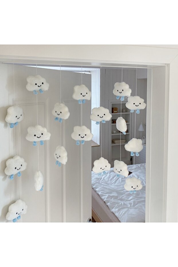 White DIY Handmade Plush Cloud Door Hanging Curtain Children's Room Decor Cute Wall Decoration No Pu