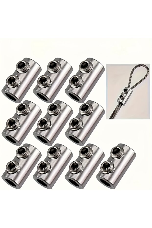 20 Sets of Stainless Steel Wire Rope Locks, Adjustable Self-Locking Fasteners, Double-Hole Fastening