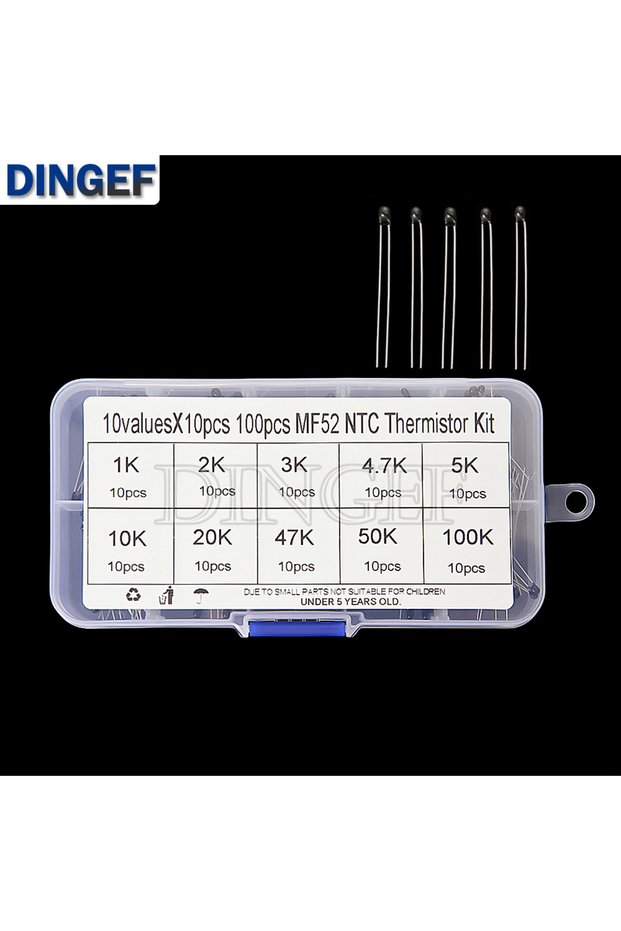 100PCS 10Values*10PCS NTC Thermistor Thermal Resistor kit MF52 NTC-MF52AT 1K 2K 3K 4.7K 5K 10K 20K 4