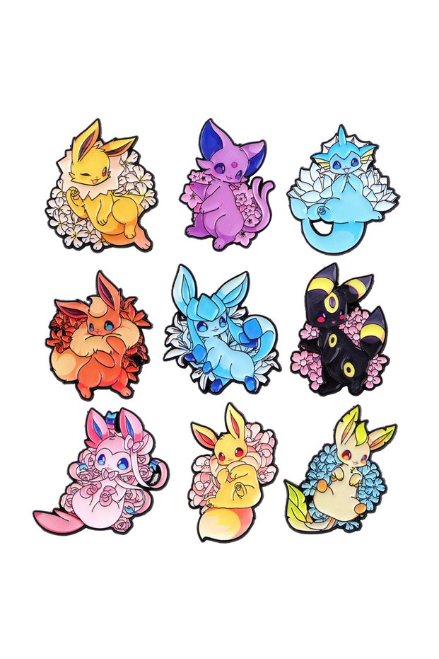 9Pcs Brooches 9Pcs Creative Eevee Leafeon Brooch Pins Cute Eevee Flareon Flower Women's Metal Lapel