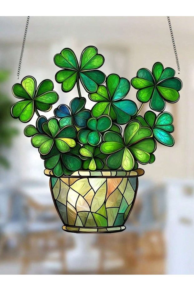 A 1PCS St. Patrick's Day Lucky Clover Sun Catcher - Window Hanging Decoration, Colorful Glass Style.