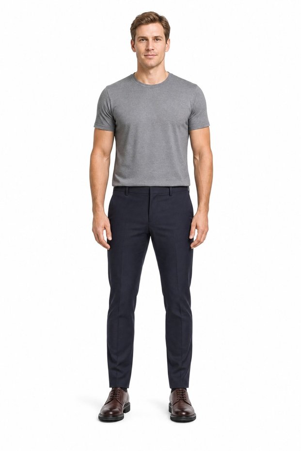 Navy Blue Side Pocket Open Leg Self Patterned Slim Fit Trousers 1003255152