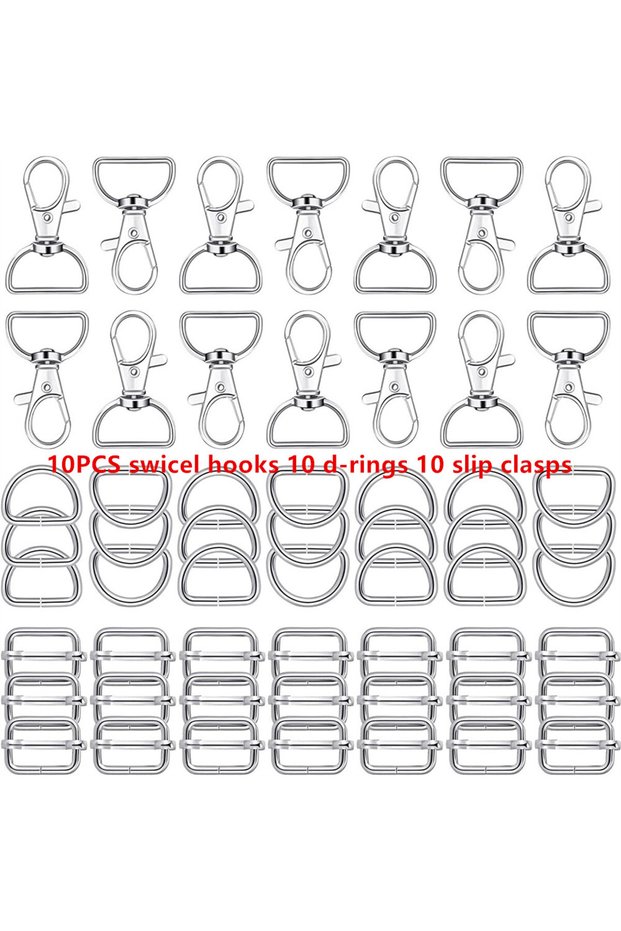 silver color 30pcs/Pack Swivel Clasp D Ring and Slider Clasp Set Lanyard Snap Hook Keychain Clip Hoo