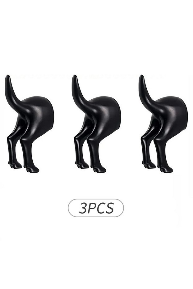 Black-3pcs Dog Tail Wall Hook Wall Creative Hook, Two Installation Methods Suitable For Office Hangi