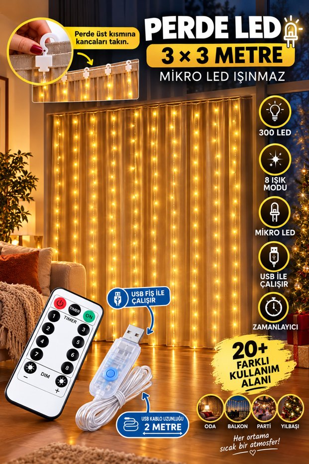 Led Light Tulle-Fon Curtain Ornament Apparatus - 8 Modes, Remote Control, 10 Fringed Hooks