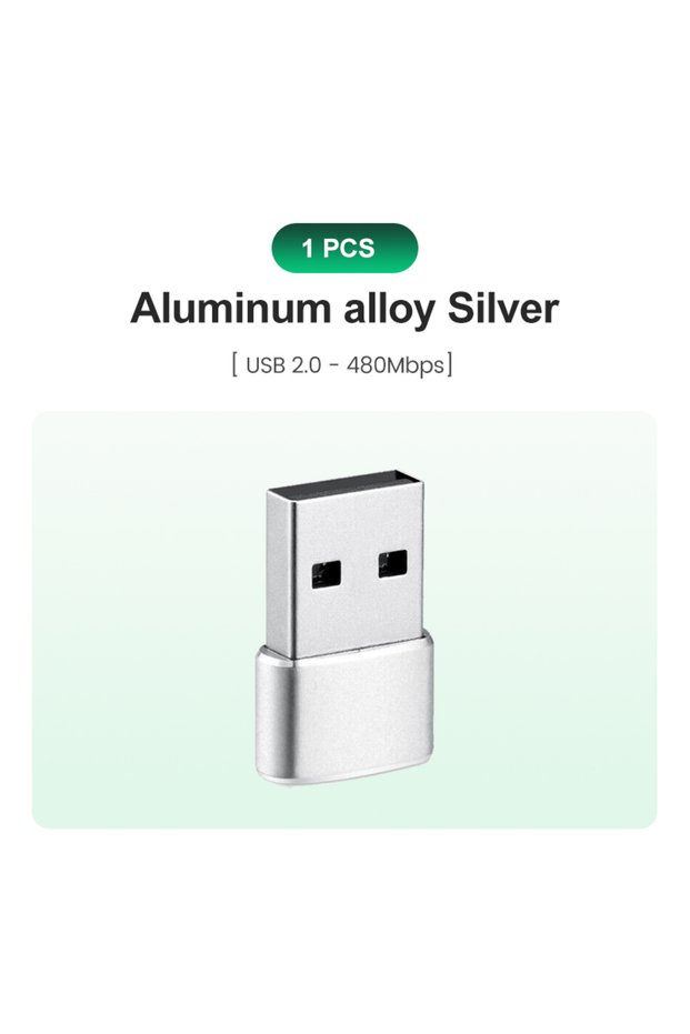 1pcs Silver USB C Adapter Aluminum Alloy Shell USB 2.0 Male to USB 3.1 Type C Female Type-C Adapter