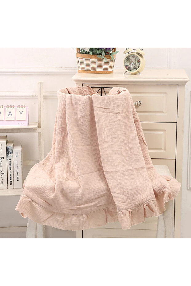 80x65 cm Light pink Organic Cotton Baby Blankets Newborn Muslin Swaddle Baby Wrap Gauze Ruffle Blank