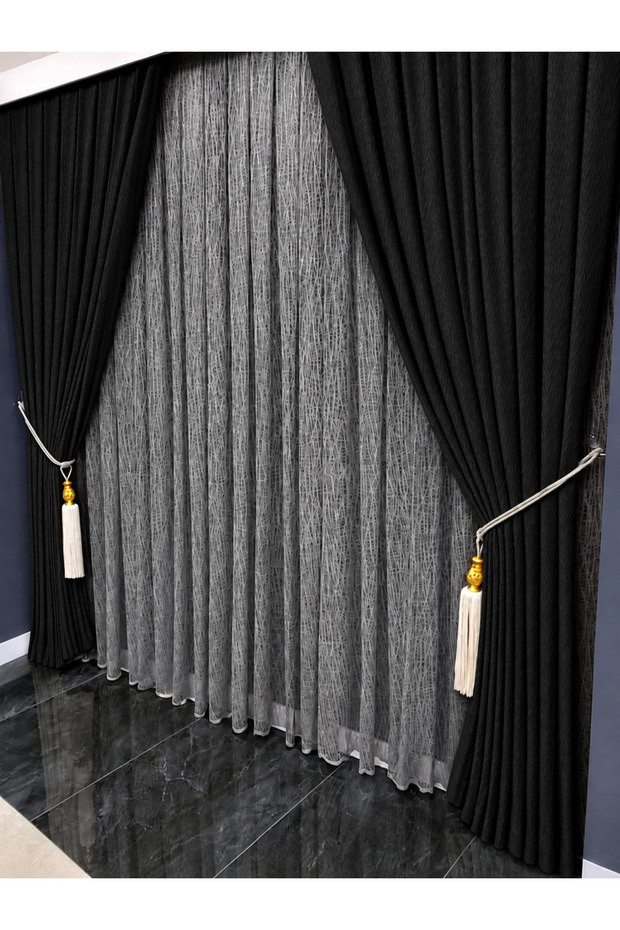 Vista Modern Design Tulle Curtain | Gray | 1X3 Dense Pleats | Stylish Draped Design | Decorative Tulle Curtain