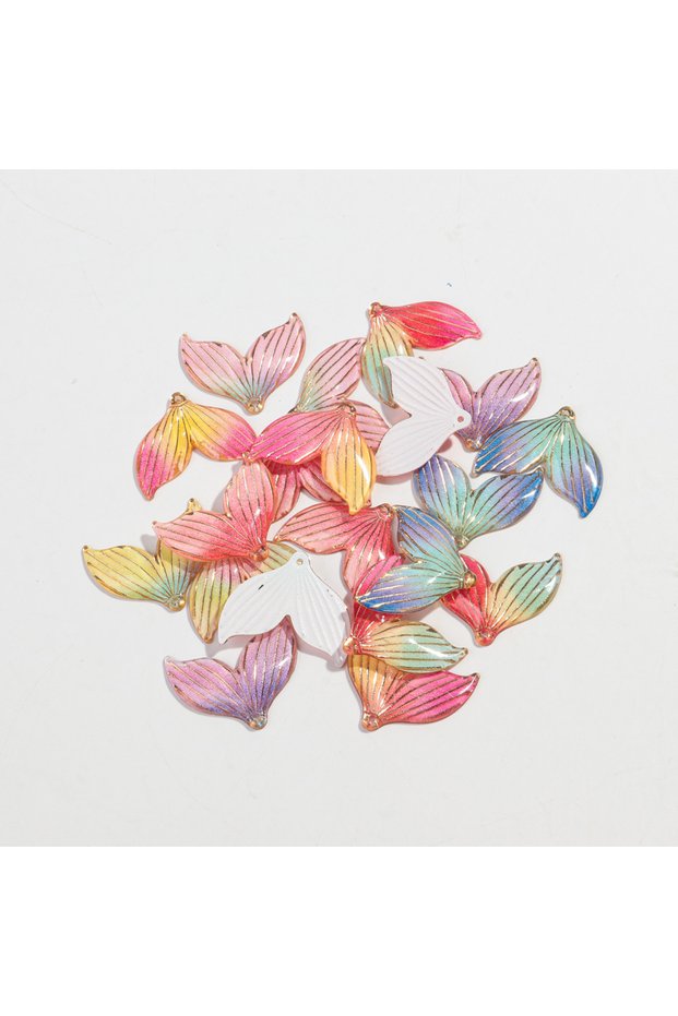 mixed color 20pcs Gradient Color Acrylic 25x30mm Mermaid Tail Charm 3D Fishtail Pendant for DIY Jewe