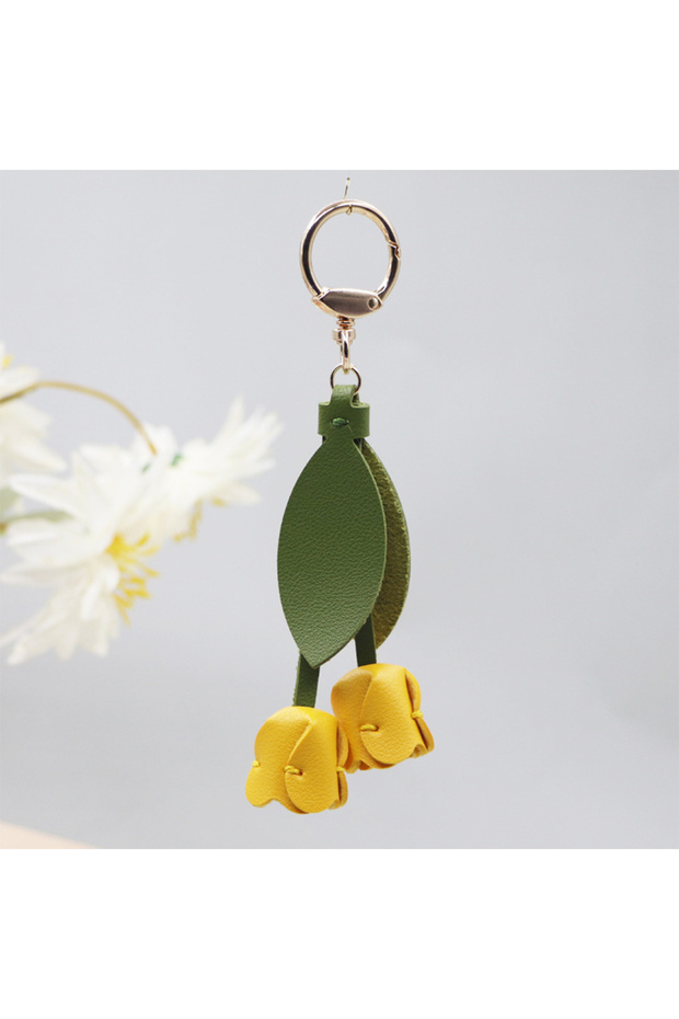 Yellow Fashion Cute Charm Creative Bag Pendant, Fashion Tulip Bag Decoration PU Leather Leaf Flower