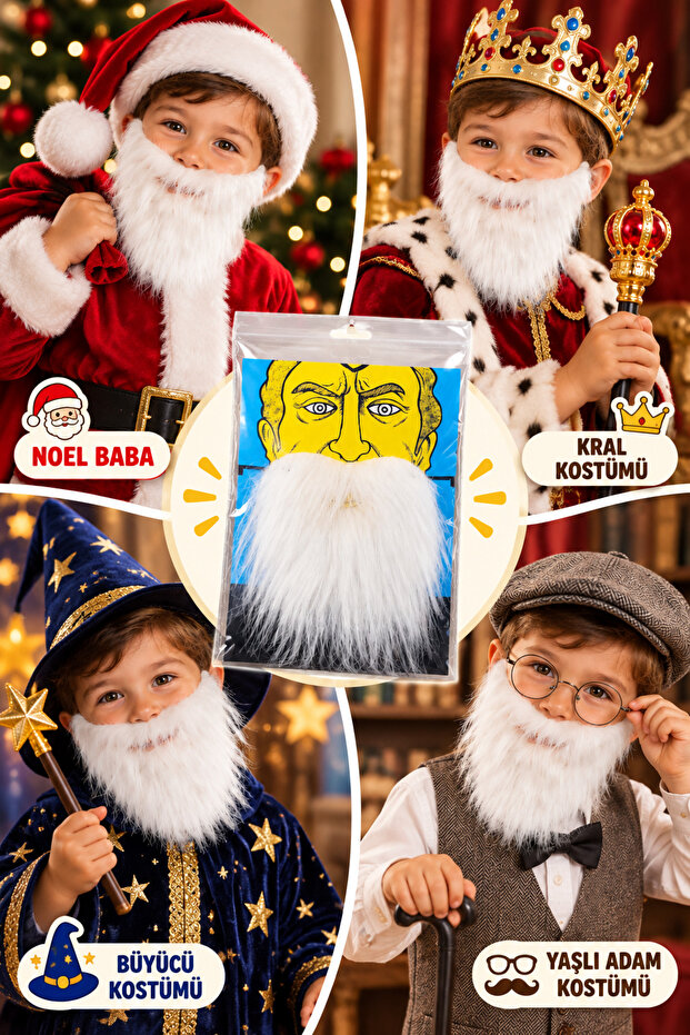 Fake Long Beard Costume White, Beard Mustache Wig Santa Claus King Old Man Wizard Beard