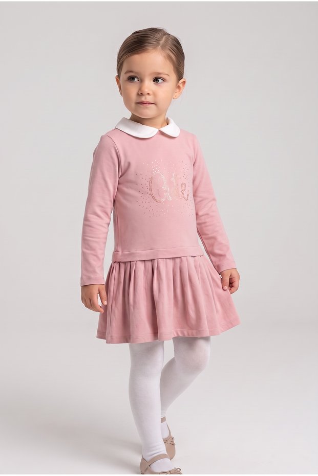 Girl's Baby Collar Detailed Ruffle Long Sleeve Dress