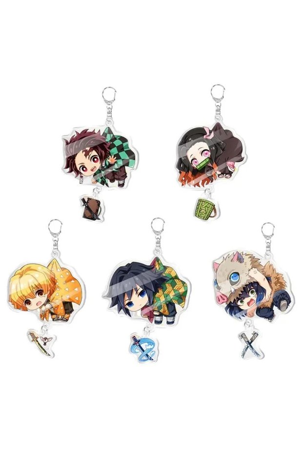 Bandai 5pcs SSHOT 5pcs Demon Slayer Pendant Kimetsu No Yaiba Blade of Ghost Keychain Acrylic Bag Pen