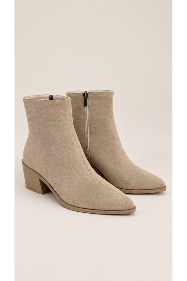 Women's Heeled Short Boots Beige Suede