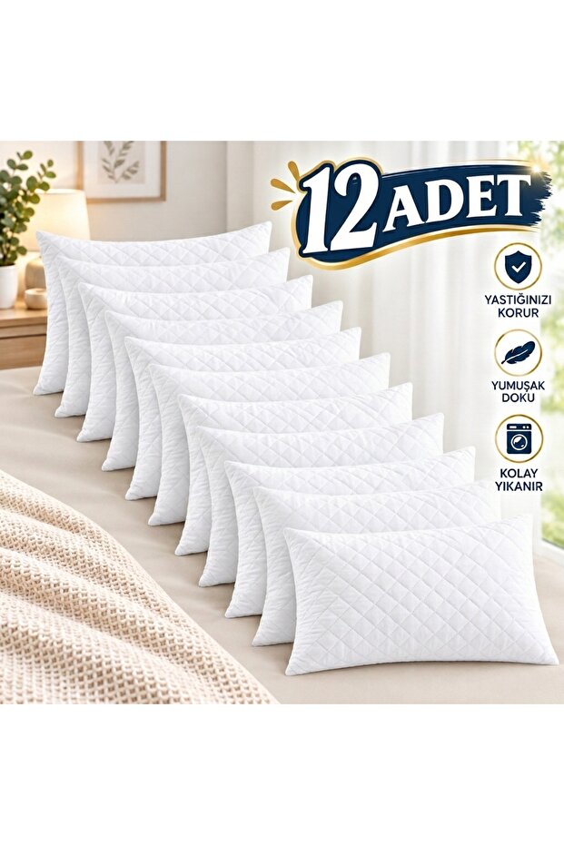 Inter Z 12 Pieces Quilted Patterned Interlining Zippered Pillow Protector Mattress Cover 50X70 cm