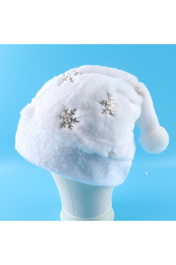 30 42.5cm 30x42.5cm Air-Conditioned Room Wear White Plush Santa Hat with Gold Snowflakes, Lightweigh