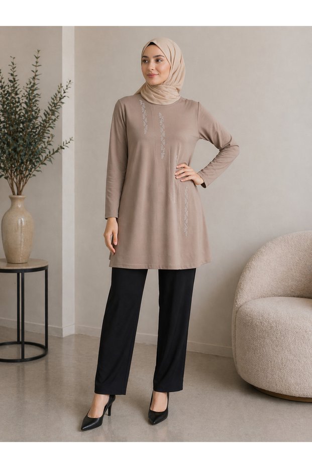Medium Stone and Above Mother Combed Cotton Tunic 30643
