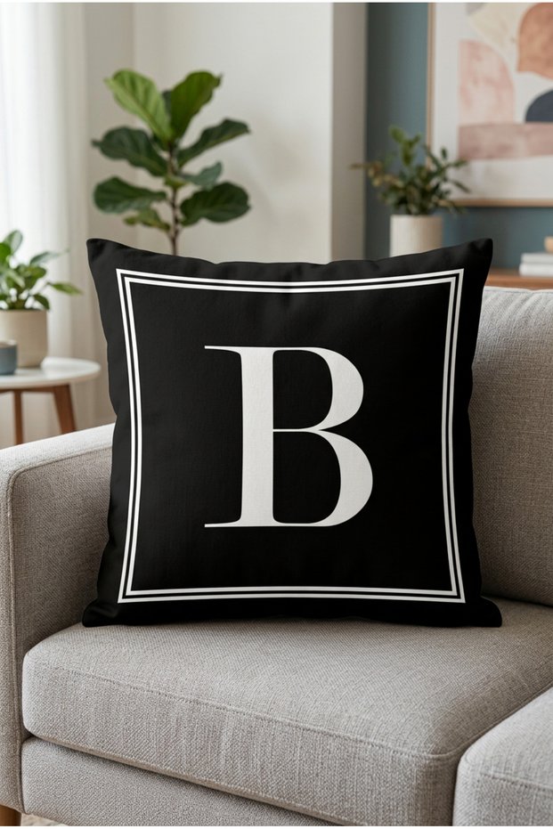 Lettered Throw Pillow Pillow Case - Letter B - 43x43 Cm