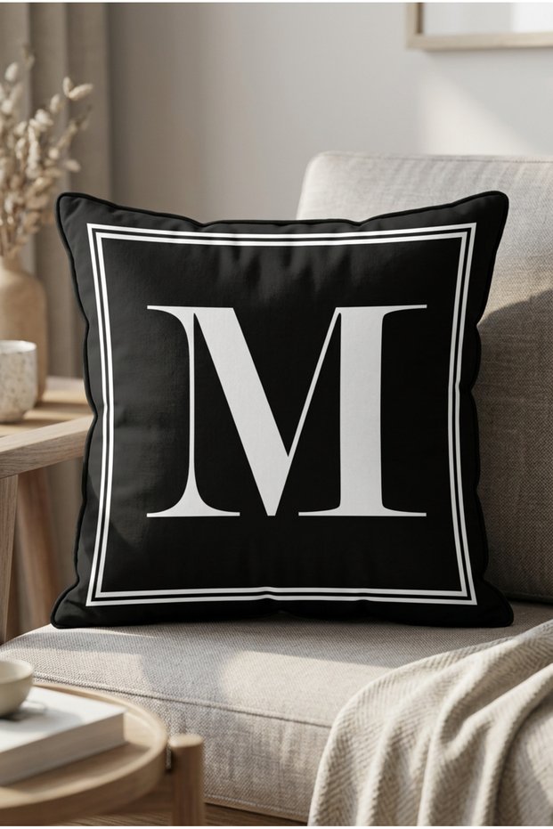 Lettered Throw Pillow Case - Letter M - 43x43 Cm