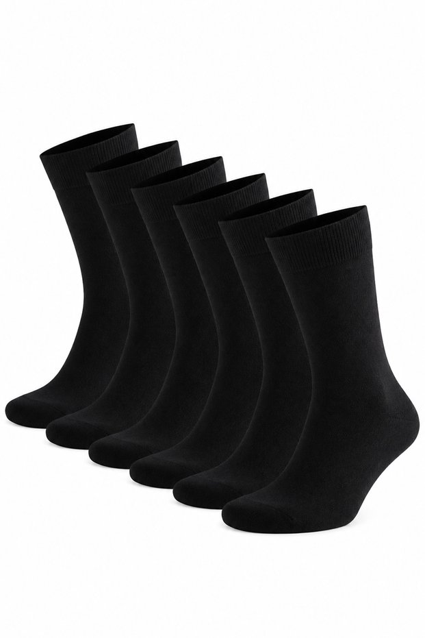 Men's 6-Piece Plain Black Cotton Economical Long Socks