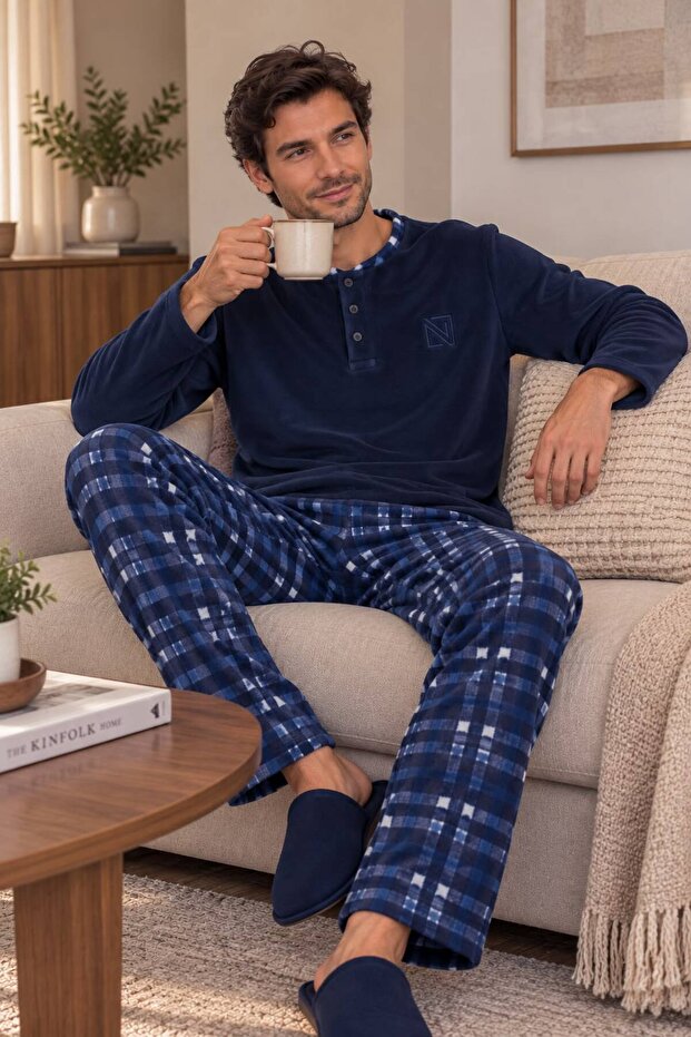 Winter Warm Men's Fleece Pajama Set - Men's Plaid Fleece Pajamas