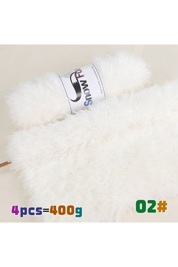 02 Milk White 400g Faux Fur Yarn, Feather Yarn, Eyelash Yarn, Chunky Yarn for Hand Knitting, Suitabl