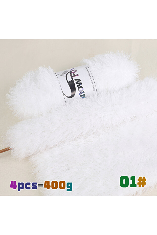 01 White 400g Faux Fur Yarn, Feather Yarn, Eyelash Yarn, Chunky Yarn for Hand Knitting, Suitable for
