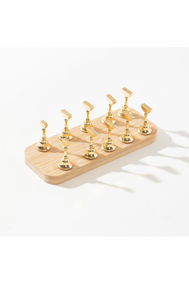 Light Grey Wood Nail Stand for Press on Nails Display Magnetic Fake Nails Holder for Painting Nails