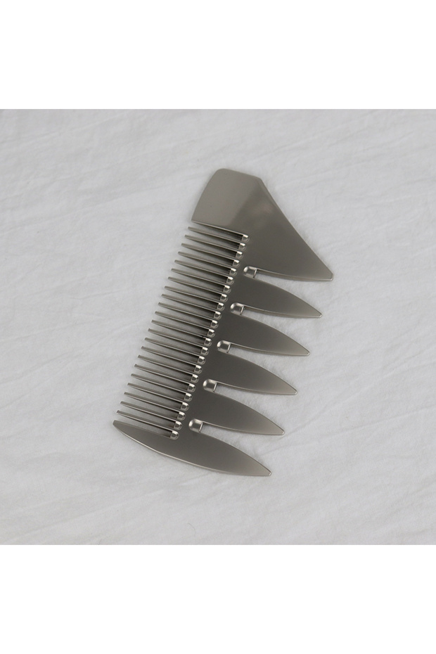 buxiugangss-silvery 1 Portable Men's Metal Stainless Steel Double-Sided Comb With Wide Teeth and Fin