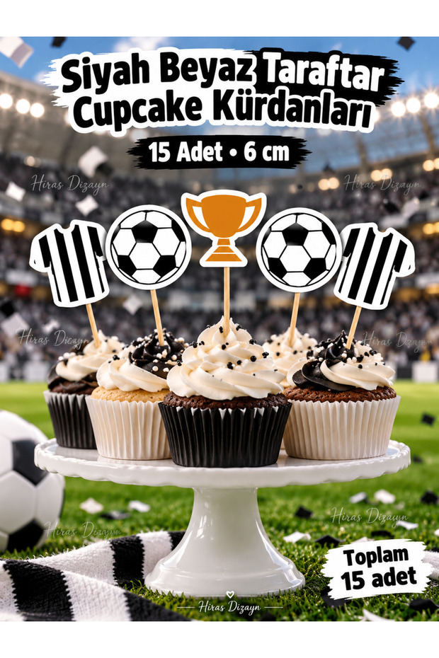 15Pcs Football Black White Fan Birthday Ornament Ornament Cupcake Cake Toothpicks 6-7cm Cupcake Toothpick