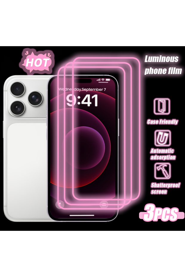iPhone17 Pro Max High Definition 3 Pieces NNBILI 3-Pack Pink Glow-in-the-Dark HD Screen Protector fo