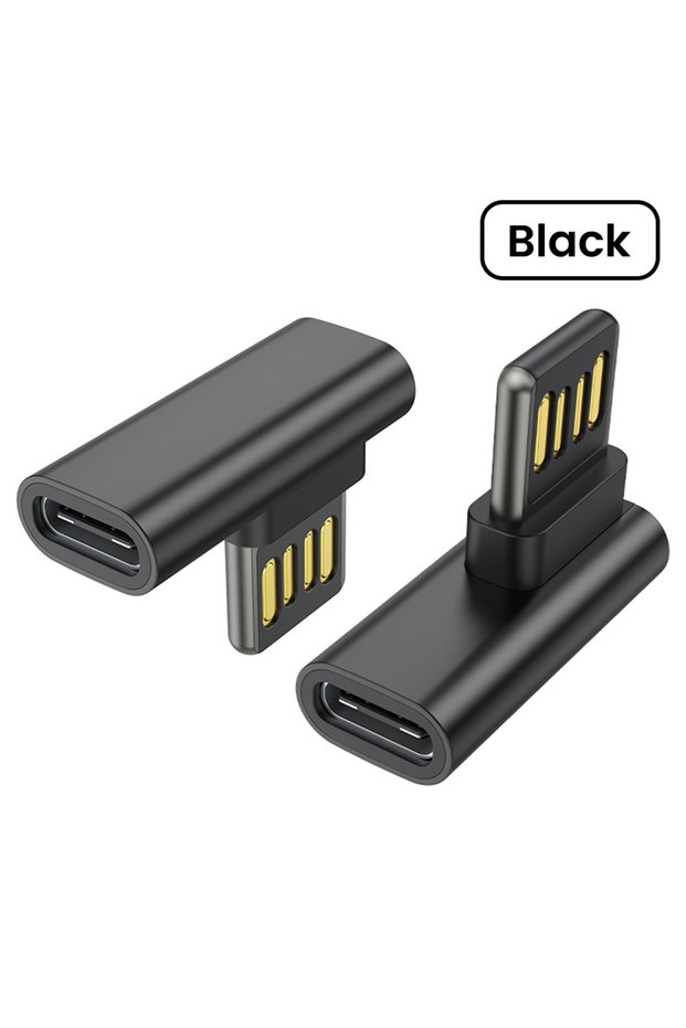 Black 90° Elbow Type C to USB Adapter USB C Male to USB A Fast Charging Data Transfer Converters for