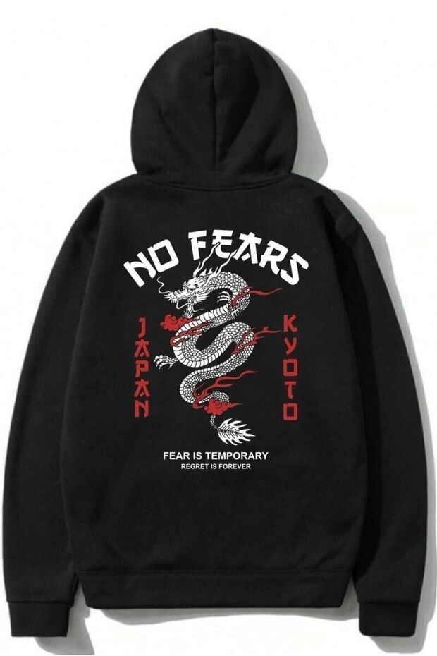 3 İplik No Fears Tokyo Dragon Sweatshirt - Black Printed Oversize Hoodie