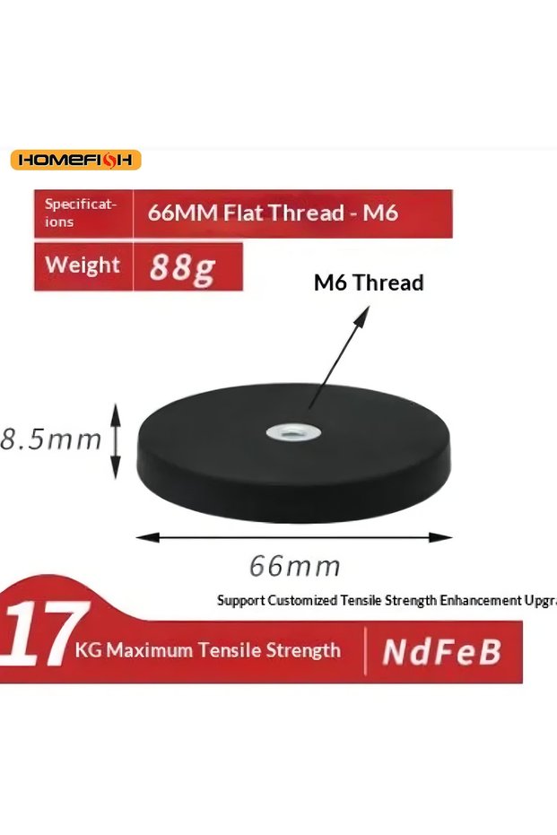 66MM-2X 2PCS 43mm/66mm/88mm LED Work Light Bar Holder M4/M6/M8 Internal Thread Magnetic Base Mount B