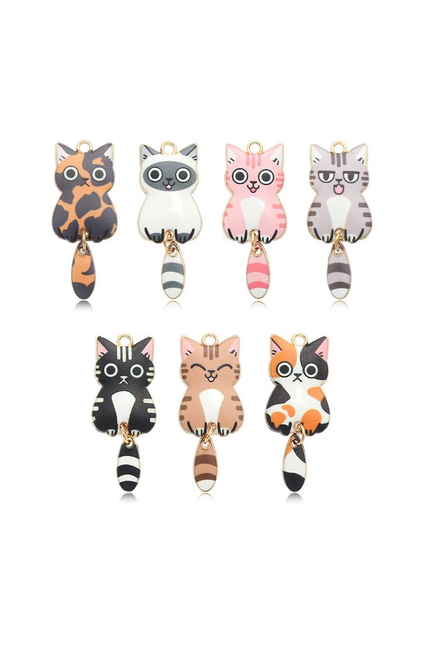 10pcs 10pcs/pack Cartoon Enamel Cat Charms Animal Cute Pendants Metal DIY Bracelets Necklace Jewelry