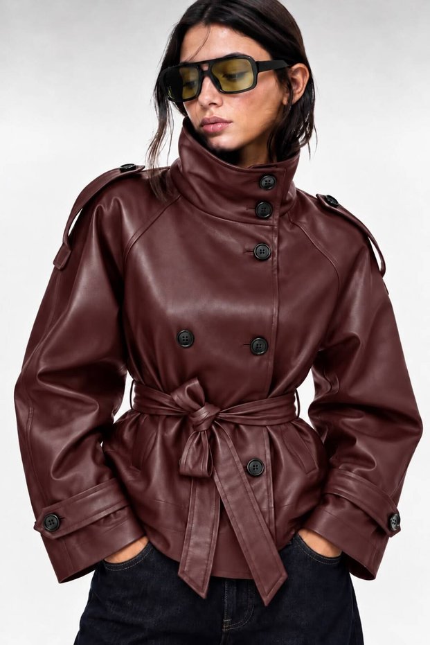 Premium Faux Leather Stand Collar Lined Women's Leather Jacket