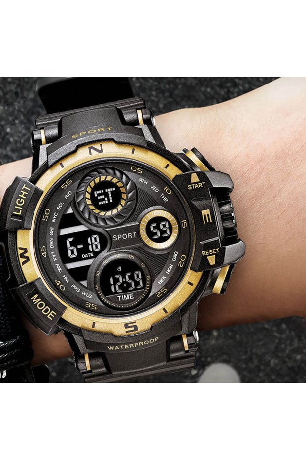 Black gold YIKAZE Black Digital Watch for Men Sports Watches Waterproof Outdoor Chronograph Hand Clo