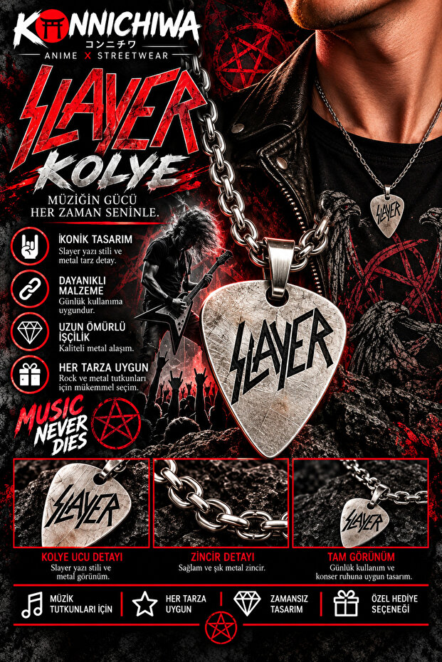 Slayer Guitar Pick Necklace – Thrash Metal Rock Music Themed
