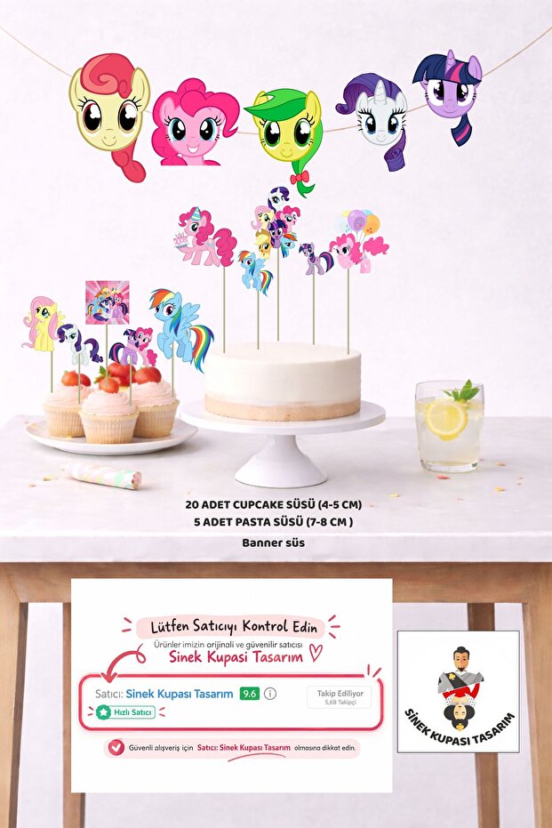 My Little Pony Birthday Set 5 Figures Banner 5 Figures Cake Decoration 20 Pieces Cupcake Set