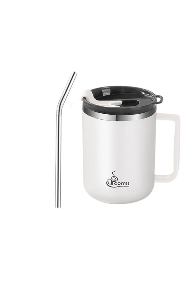 430ML White 430ML Double-layer Mug Milk Coffee Cup Stainless Steel Thermal Coffee Mug WIth Handle In