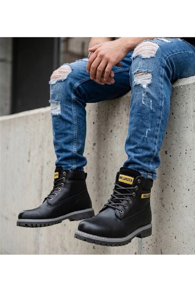 250122 Men's Black Matte Genuine Leather Waterproof Orthopedic Sports Winter Boots Shoes