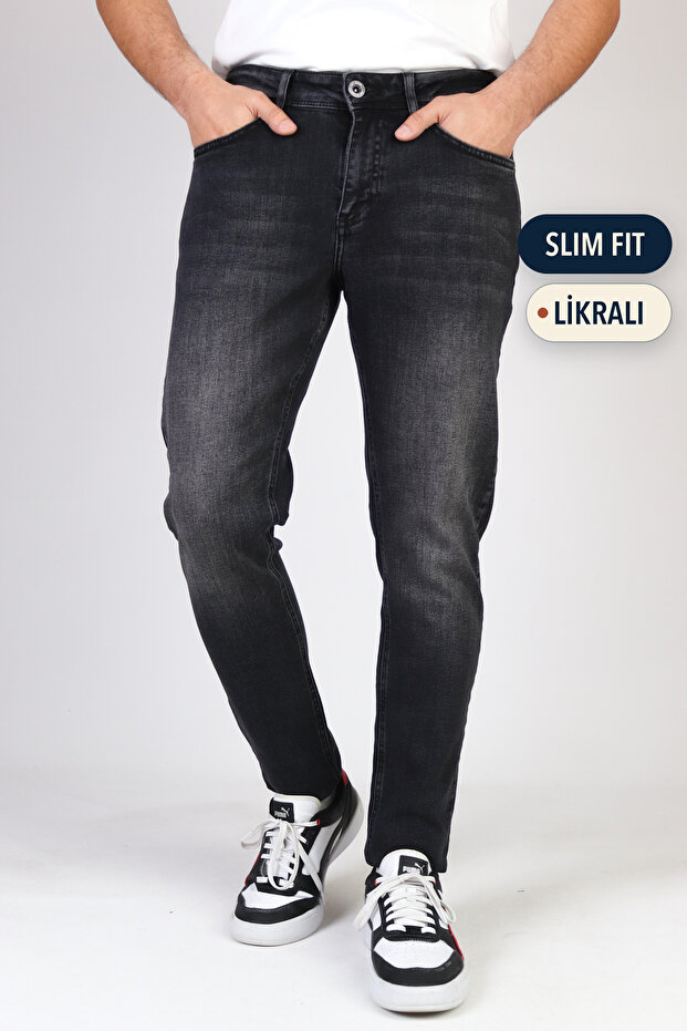 Men's Black Stonewashed Slim Fit Lycra Jean Jeans Trousers Hlthe001971